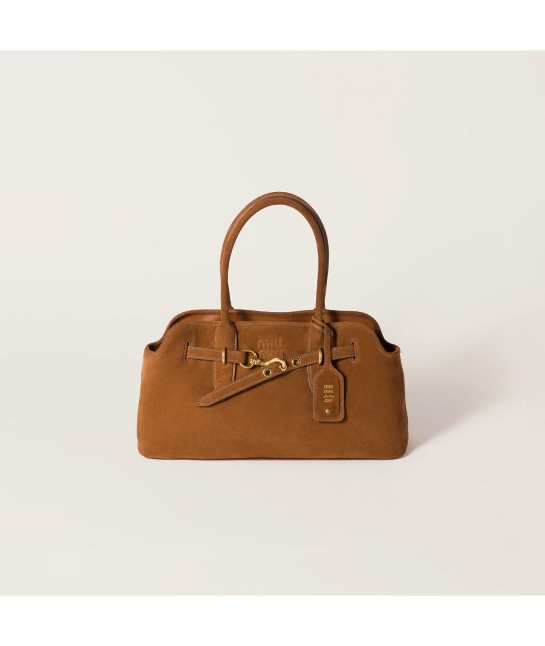 MIU MIU Коричневая замшевая сумка с короткими ручками, фото 6