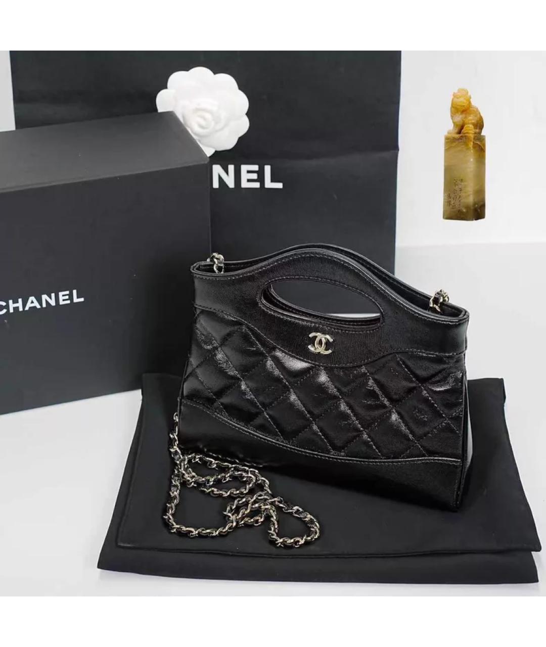 CHANEL Черная кожаная сумка с короткими ручками, фото 9