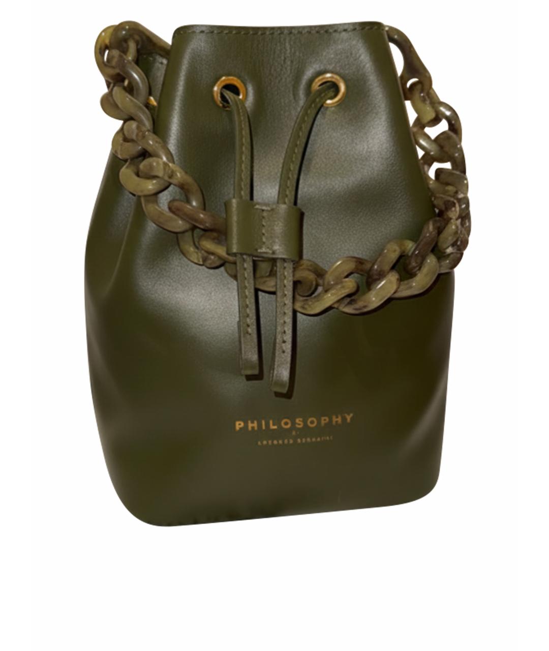 PHILOSOPHY DI LORENZO SERAFINI Хаки кожаная сумка тоут, фото 1