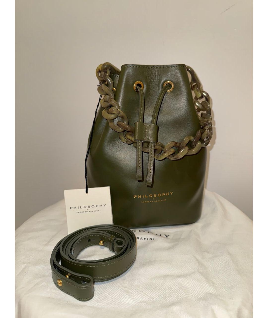 PHILOSOPHY DI LORENZO SERAFINI Хаки кожаная сумка тоут, фото 5