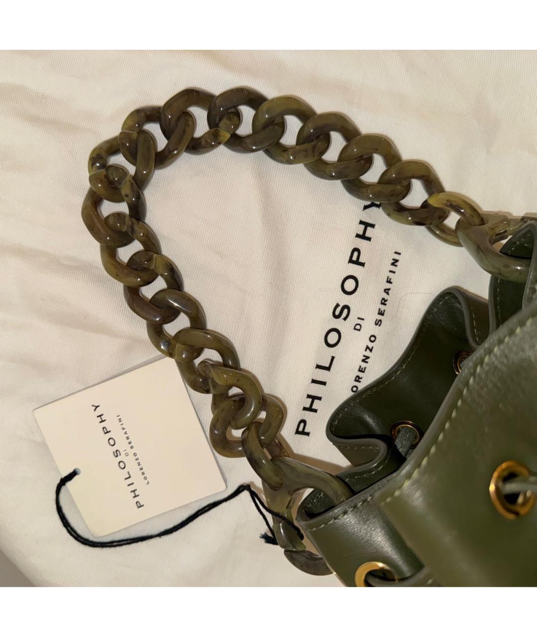 PHILOSOPHY DI LORENZO SERAFINI Хаки кожаная сумка тоут, фото 3
