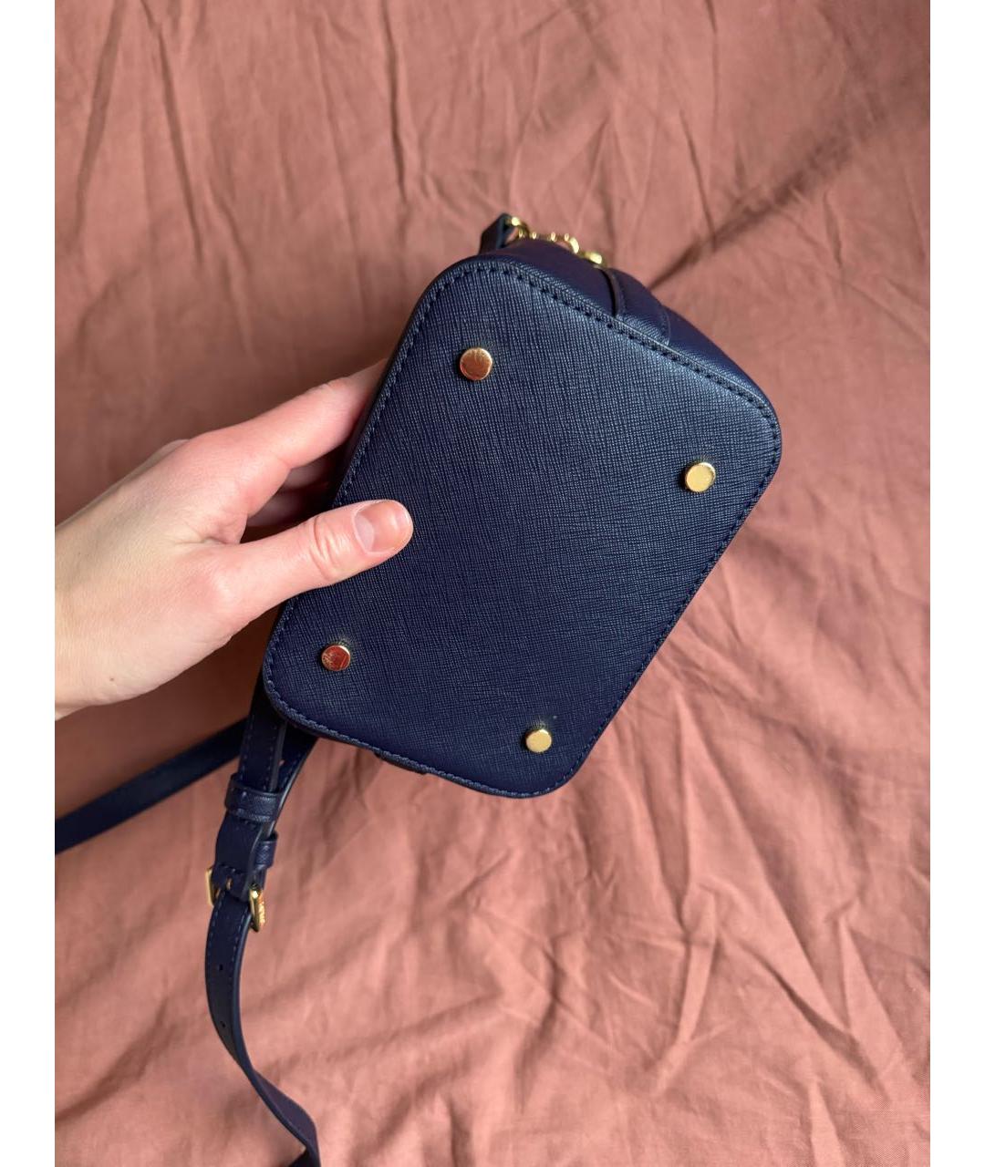 RALPH LAUREN Темно-синяя кожаная сумка тоут, фото 6