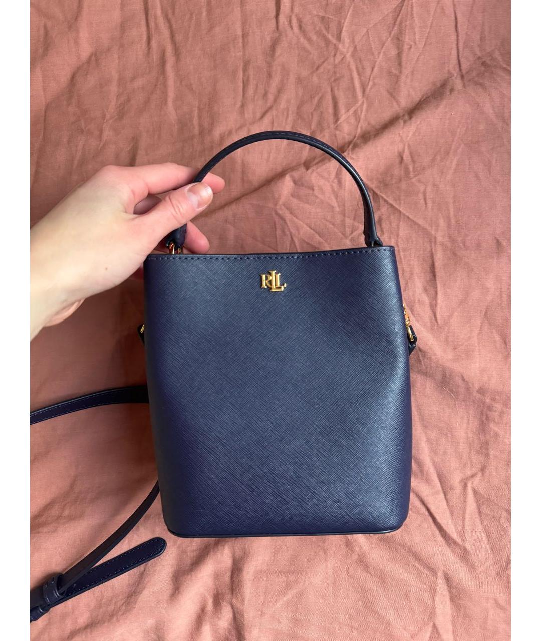 RALPH LAUREN Темно-синяя кожаная сумка тоут, фото 5