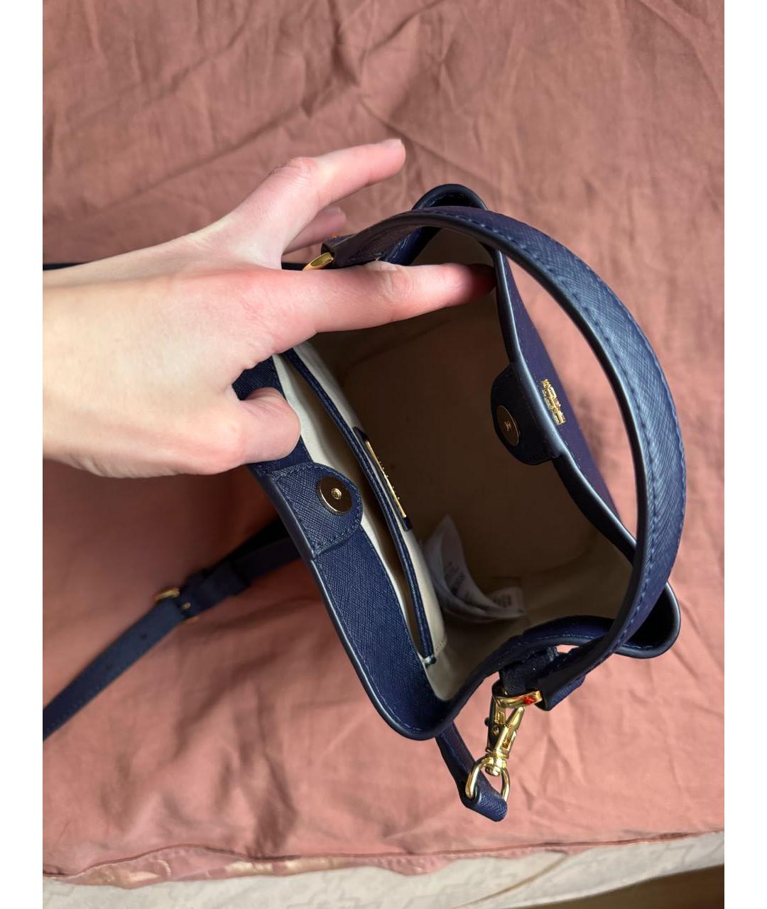 RALPH LAUREN Темно-синяя кожаная сумка тоут, фото 4