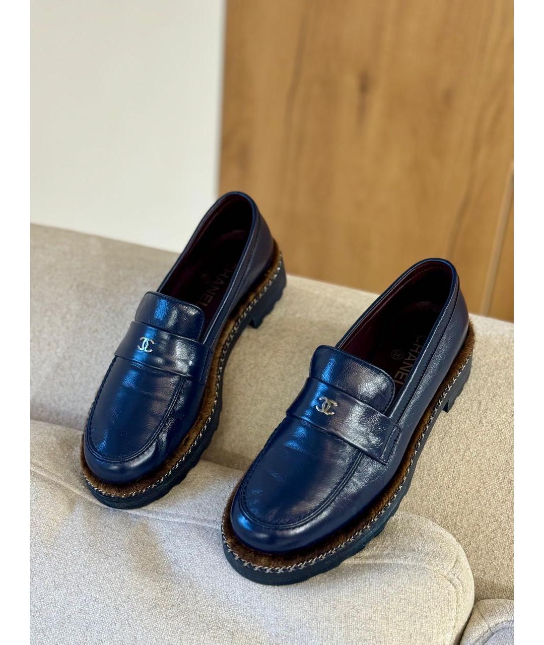 CHANEL Темно-синие кожаные лоферы, фото 2