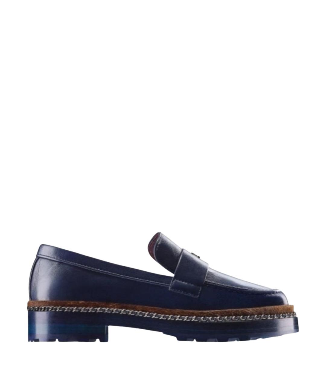 CHANEL Темно-синие кожаные лоферы, фото 1