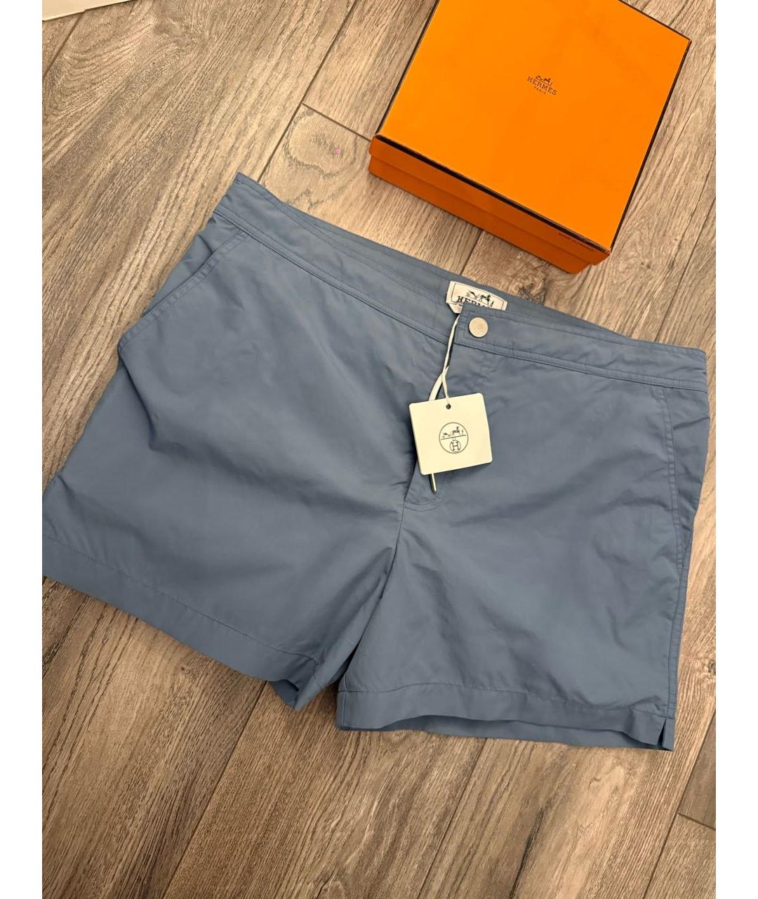 HERMES Голубые полиамидовые шорты, фото 3