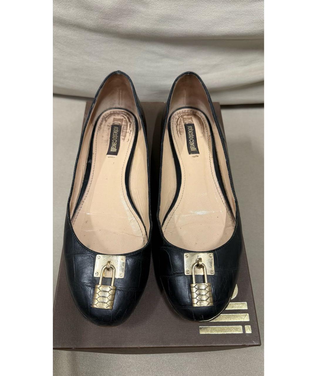 ROBERTO CAVALLI Черные кожаные балетки, фото 2