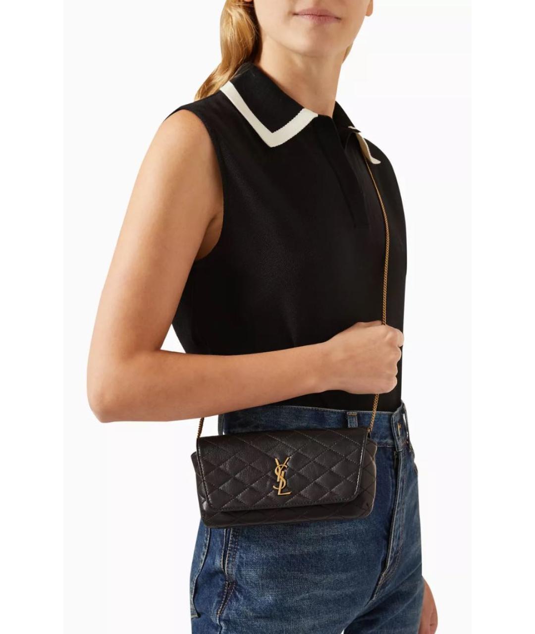 SAINT LAURENT Черная кожаная сумка через плечо, фото 2