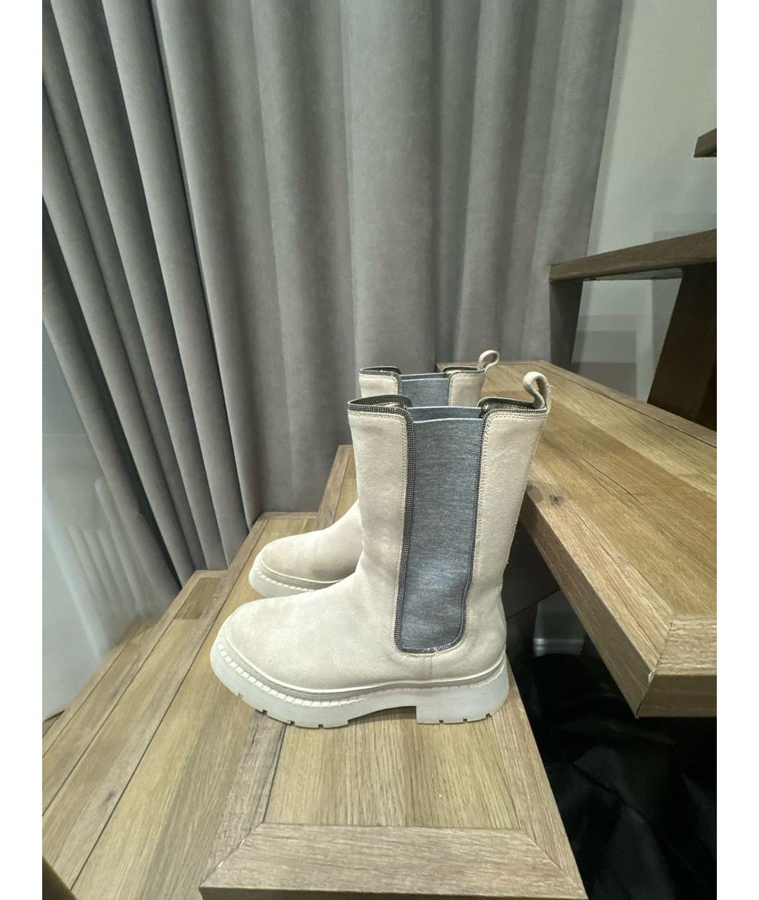 BRUNELLO CUCINELLI Бежевые замшевые полусапоги, фото 5