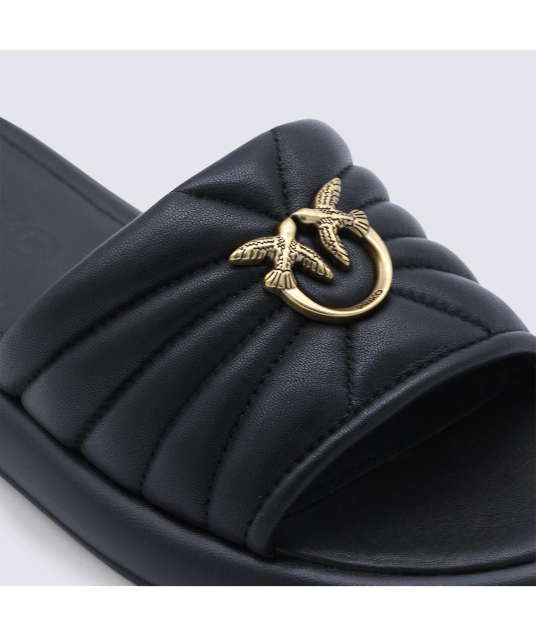 PINKO Черные кожаные шлепанцы, фото 4