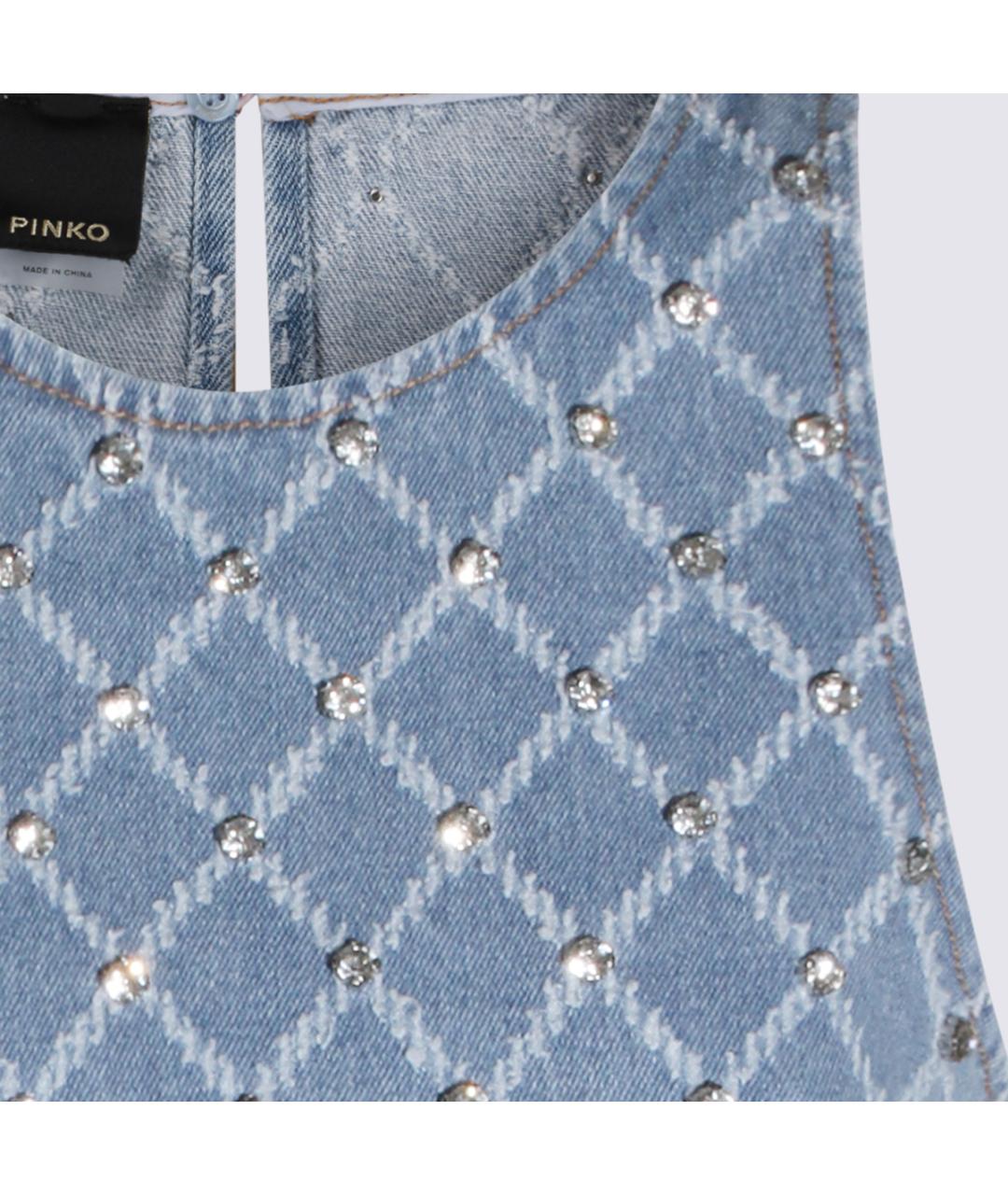 PINKO Голубое хлопковое повседневное платье, фото 3