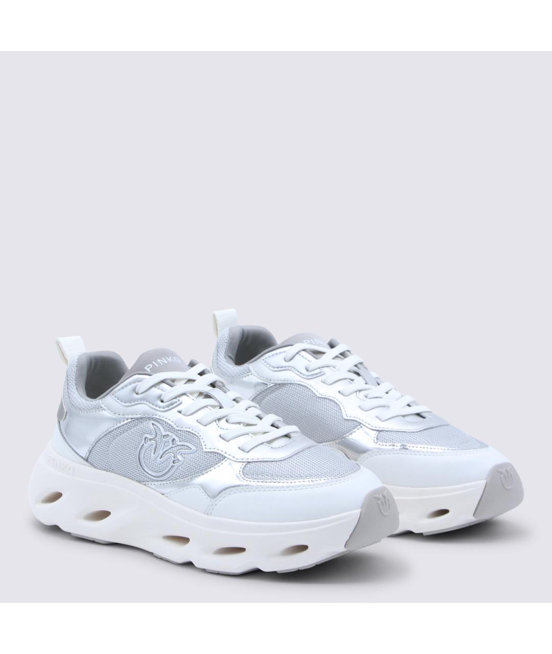 PINKO Серебряные кожаные кроссовки, фото 2