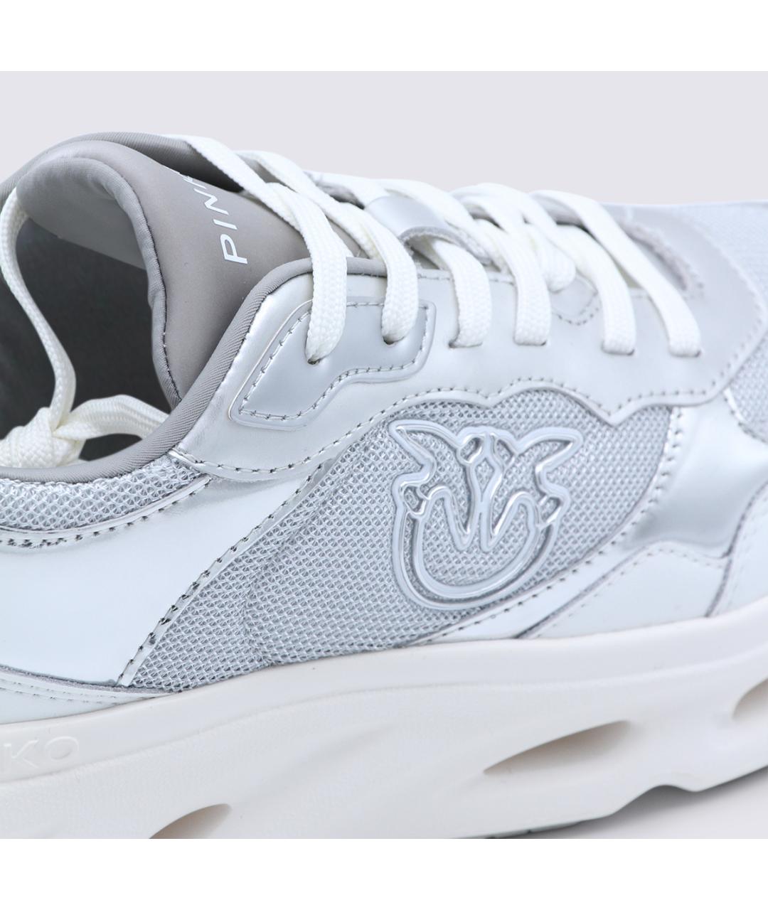 PINKO Серебряные кожаные кроссовки, фото 3