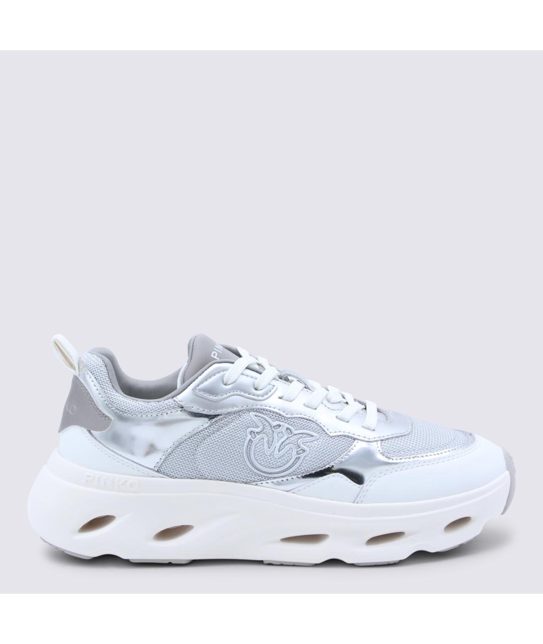 PINKO Серебряные кожаные кроссовки, фото 4