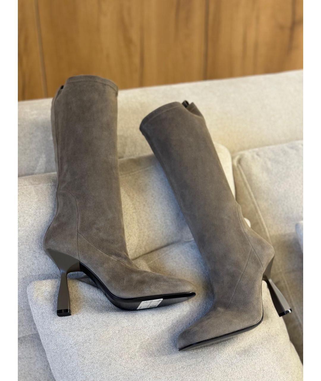 HERMES Серые замшевые сапоги, фото 4