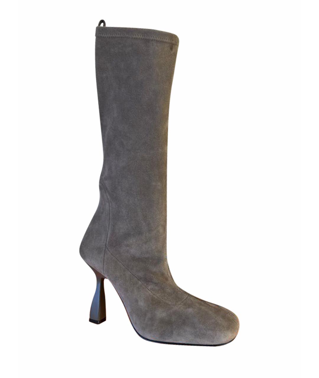 HERMES Серые замшевые сапоги, фото 1