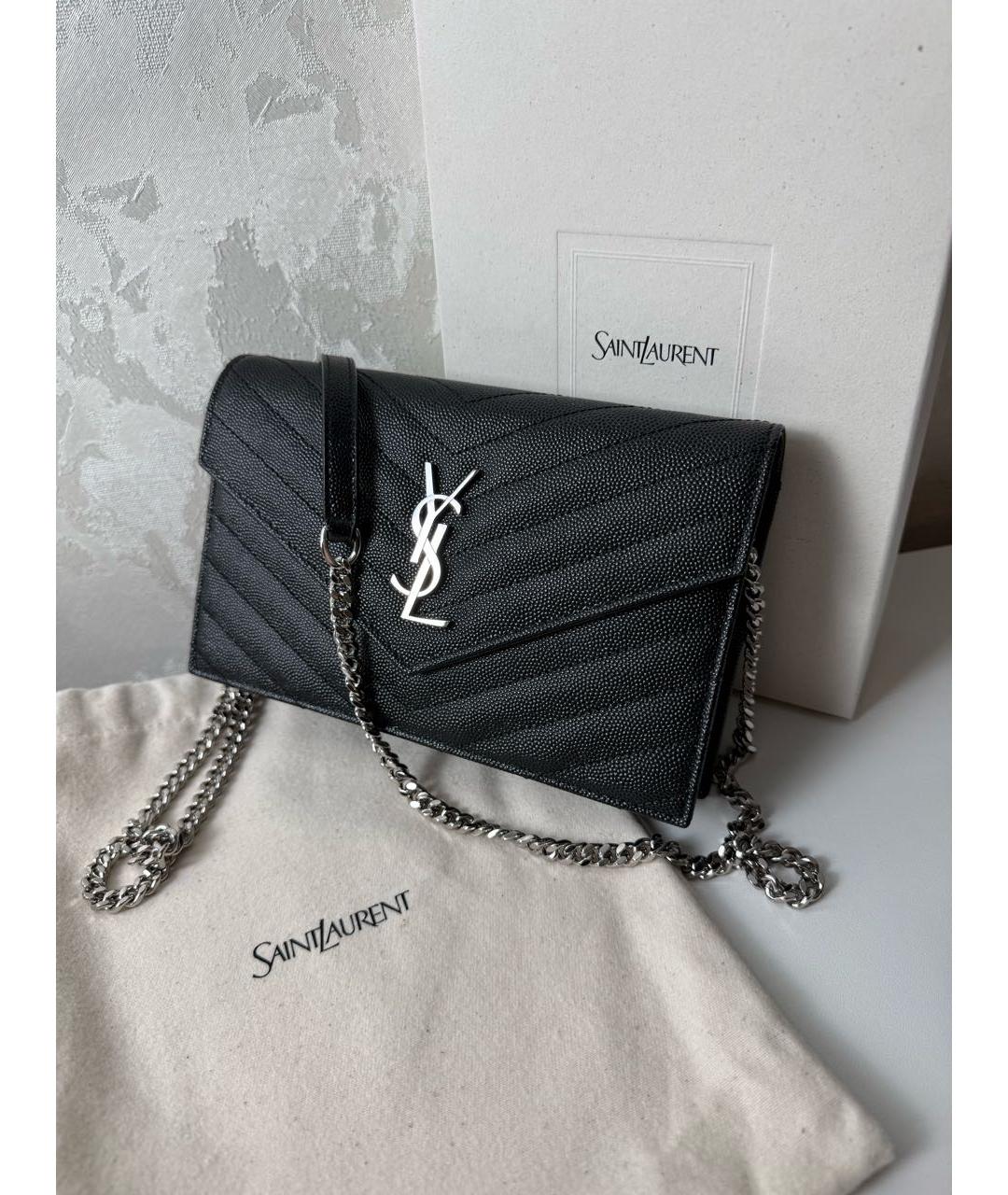 SAINT LAURENT Черная кожаная сумка через плечо, фото 2