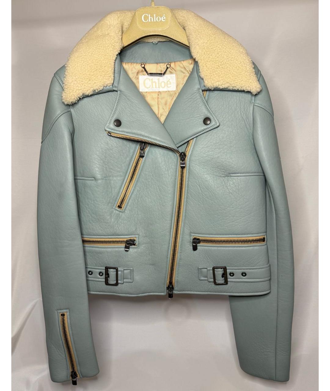 CHLOE Голубая кожаная дубленка, фото 7