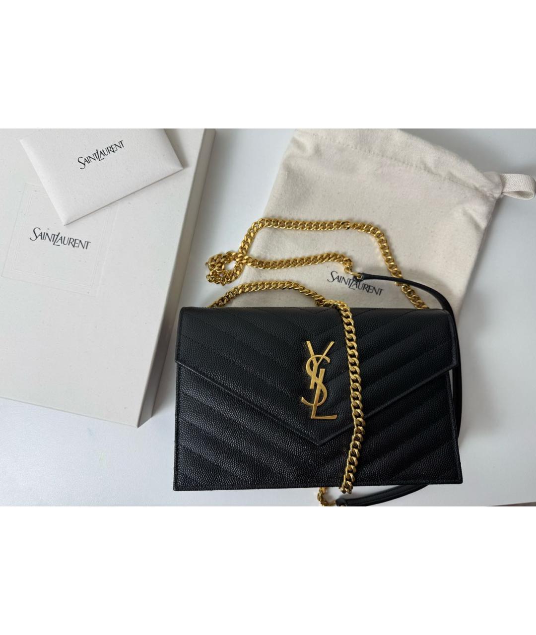 SAINT LAURENT Черная кожаная сумка через плечо, фото 2