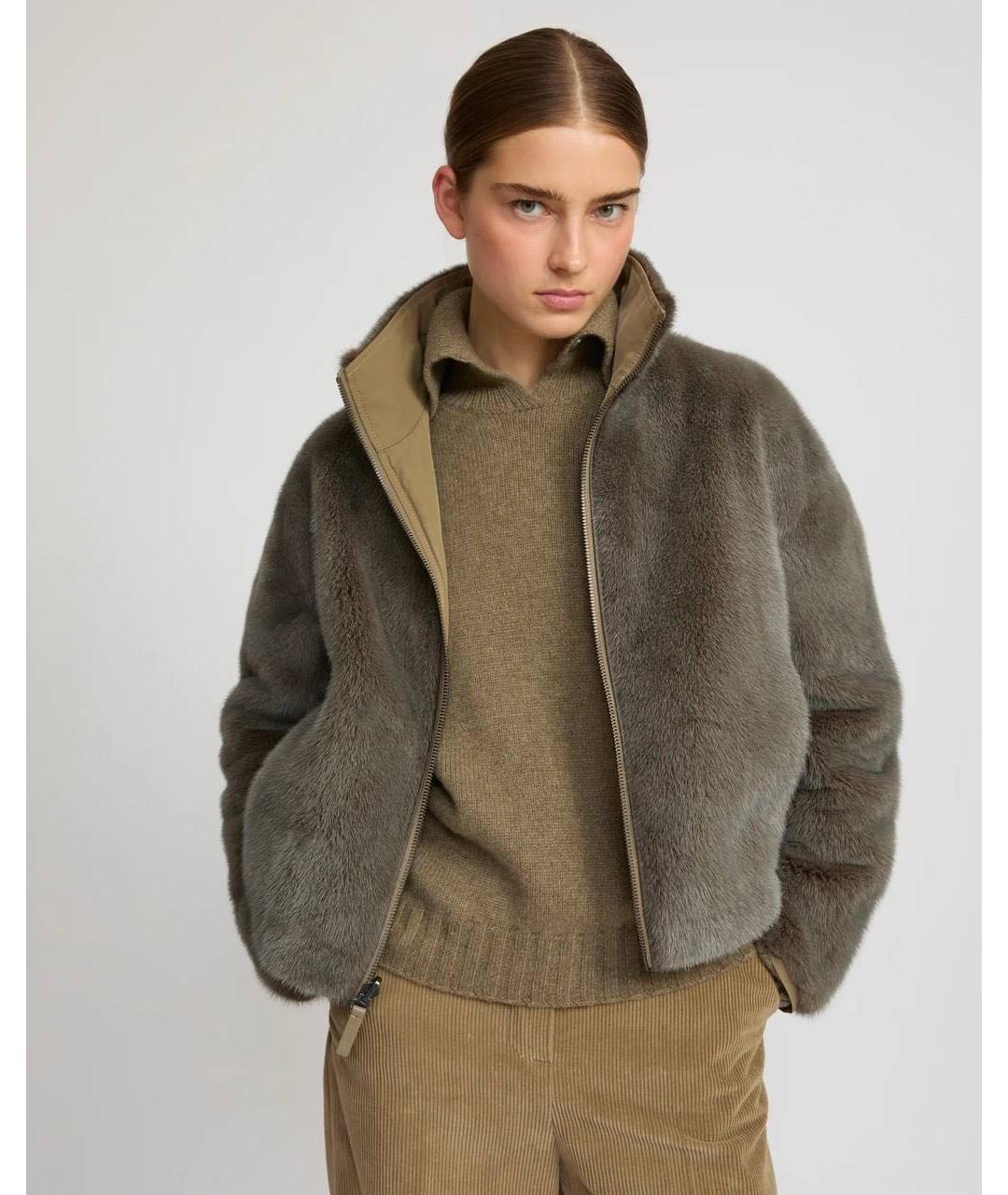 YVES SALOMON Хаки меховая куртка, фото 3