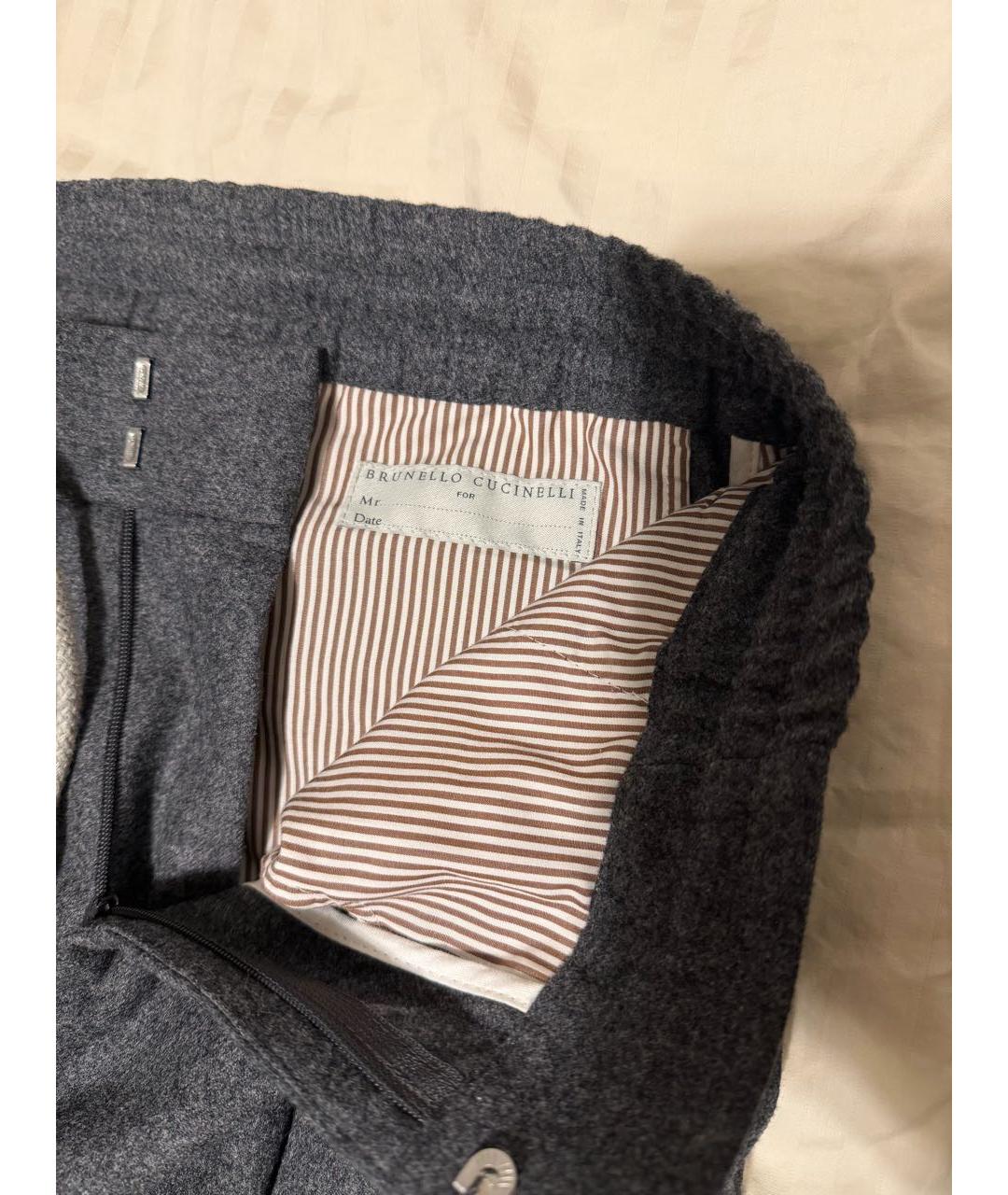 BRUNELLO CUCINELLI Серые шерстяные повседневные брюки, фото 3