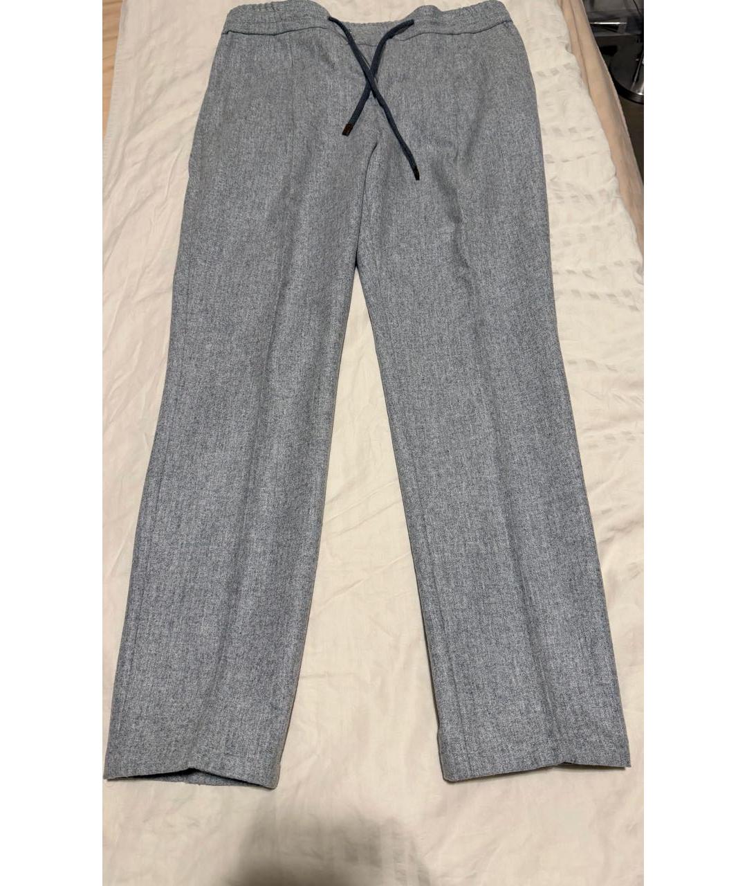 BRUNELLO CUCINELLI Серые шерстяные повседневные брюки, фото 6