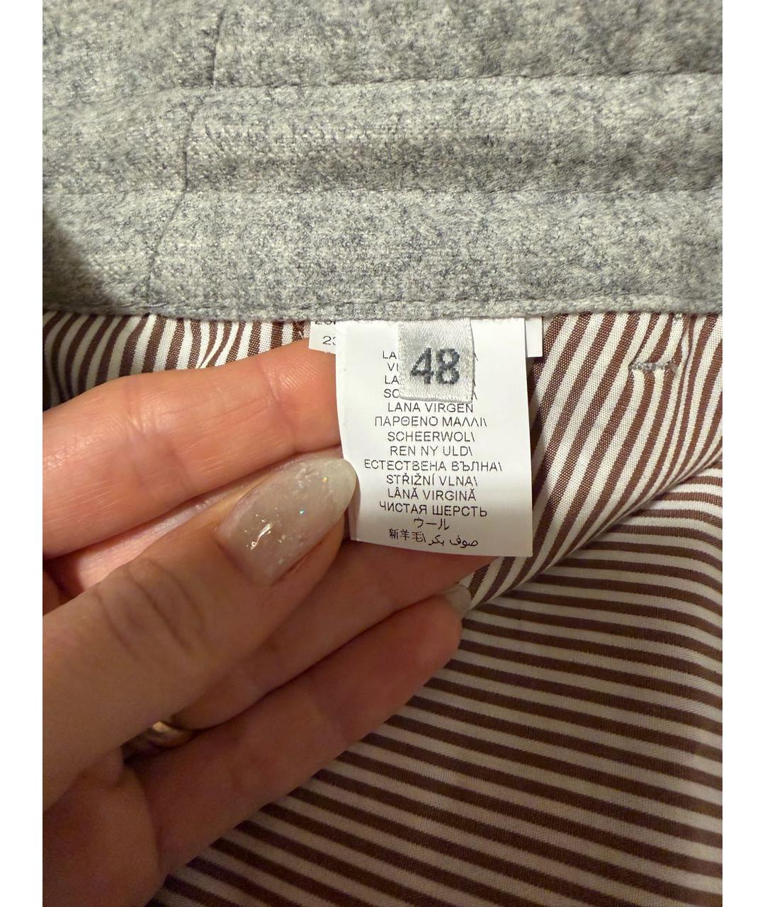 BRUNELLO CUCINELLI Серые шерстяные повседневные брюки, фото 5