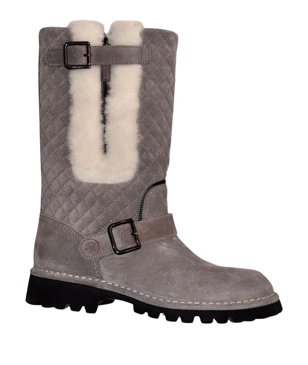 CHANEL Серые замшевые сапоги, фото 1