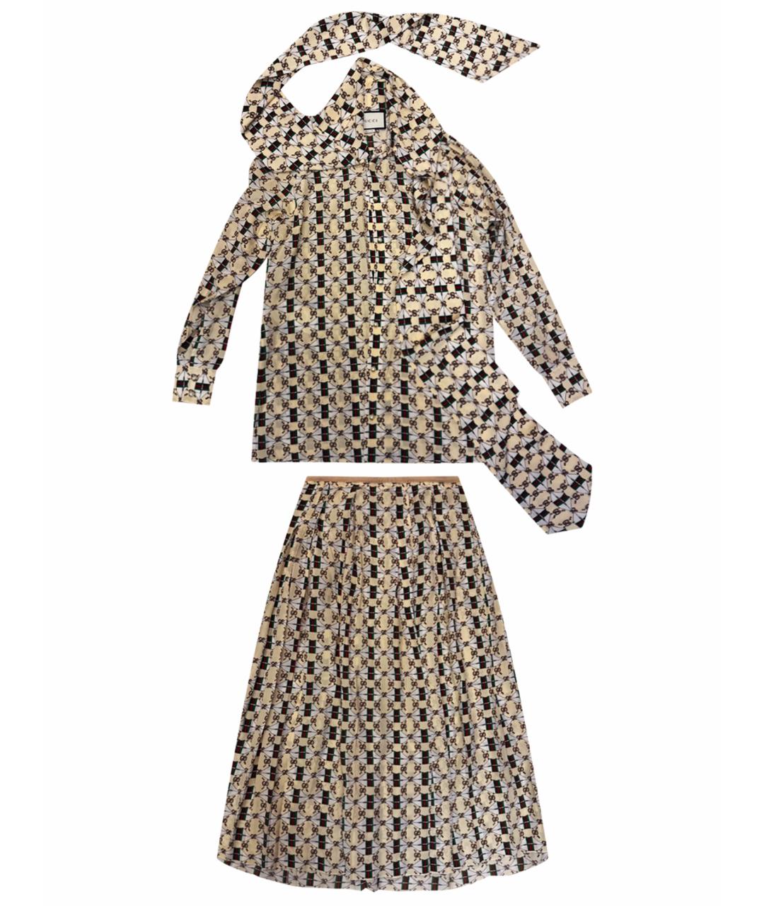 GUCCI Бежевый шелковый костюм с юбками, фото 1