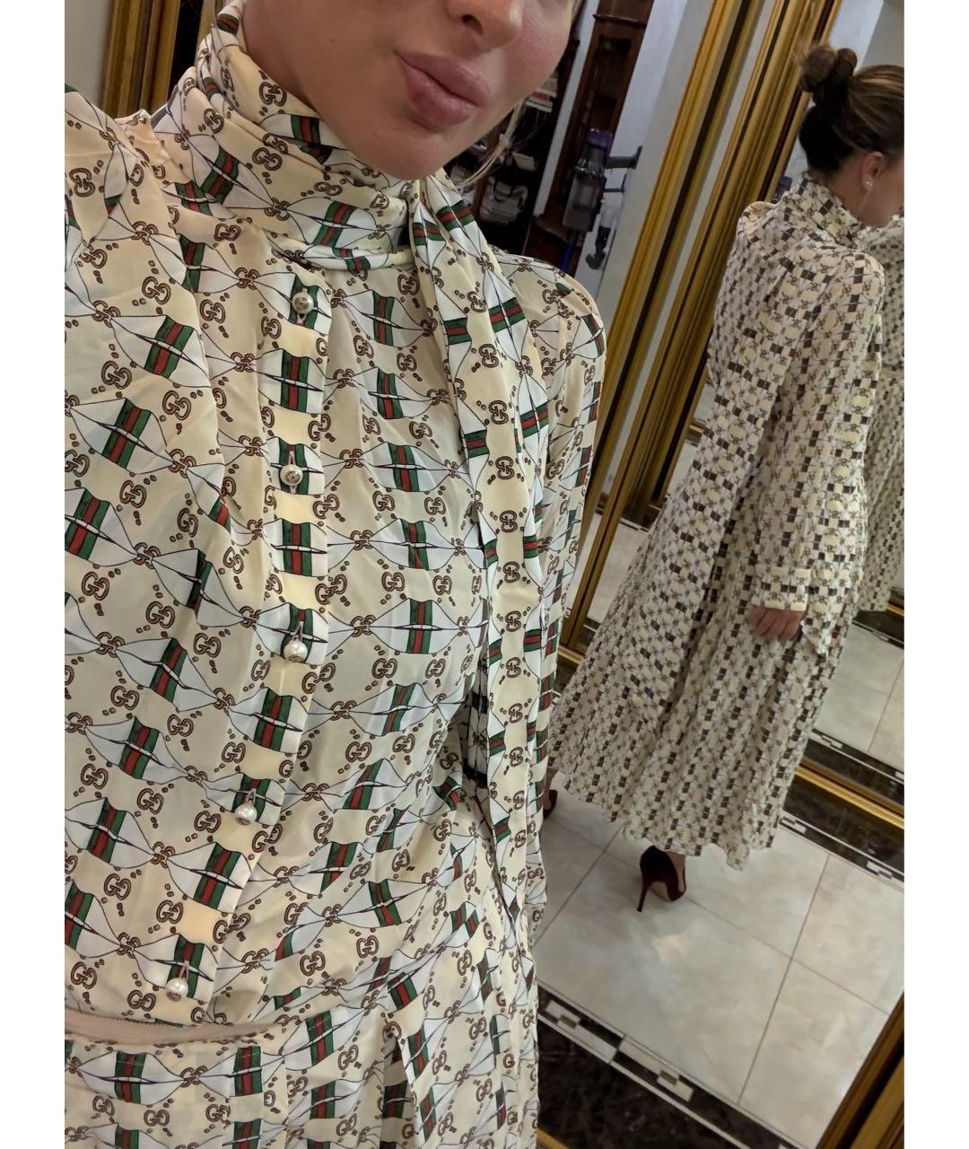 GUCCI Бежевый шелковый костюм с юбками, фото 6