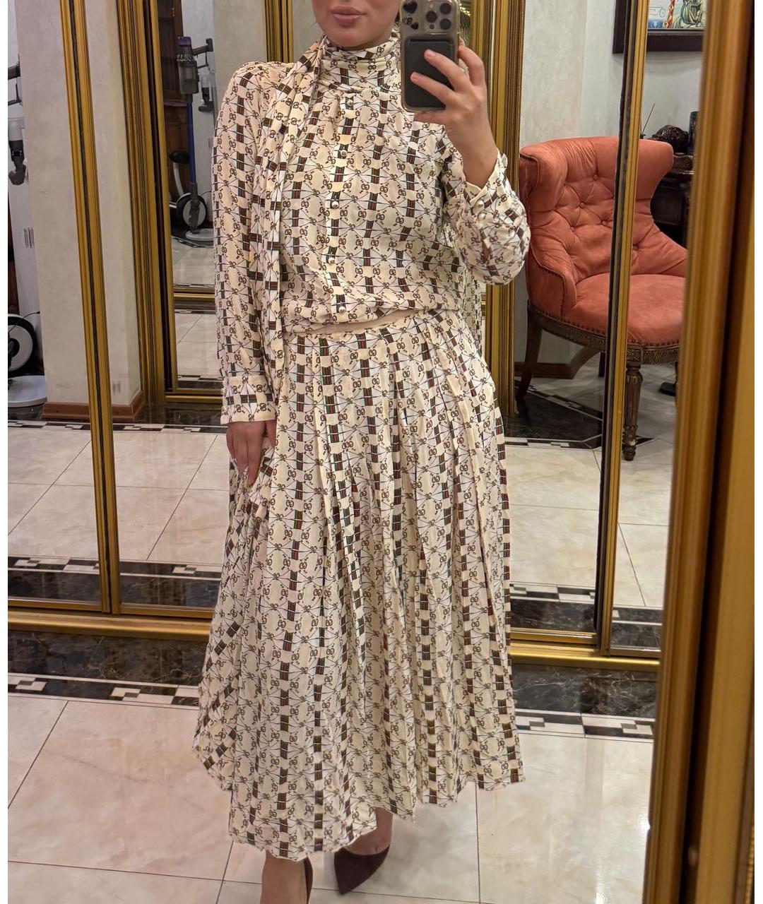 GUCCI Бежевый шелковый костюм с юбками, фото 3