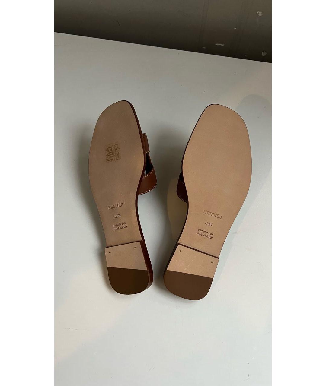 HERMES Коричневые кожаные сандалии, фото 5