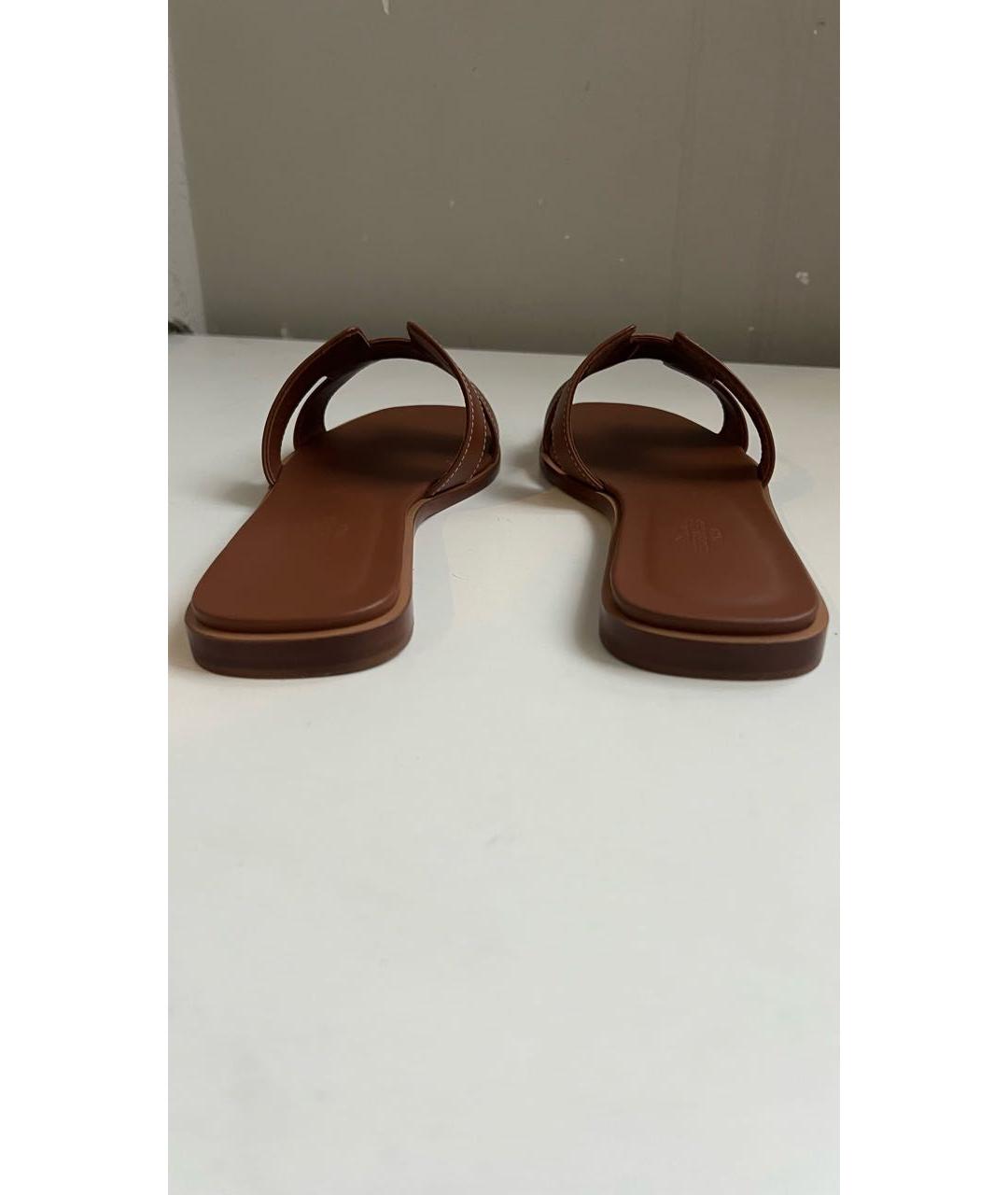 HERMES Коричневые кожаные сандалии, фото 4