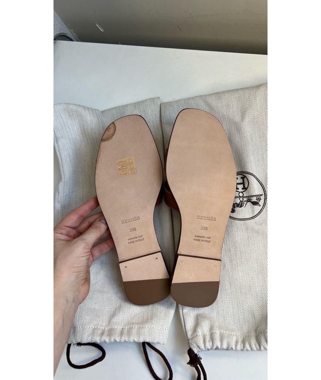 HERMES Коричневые кожаные сандалии, фото 8