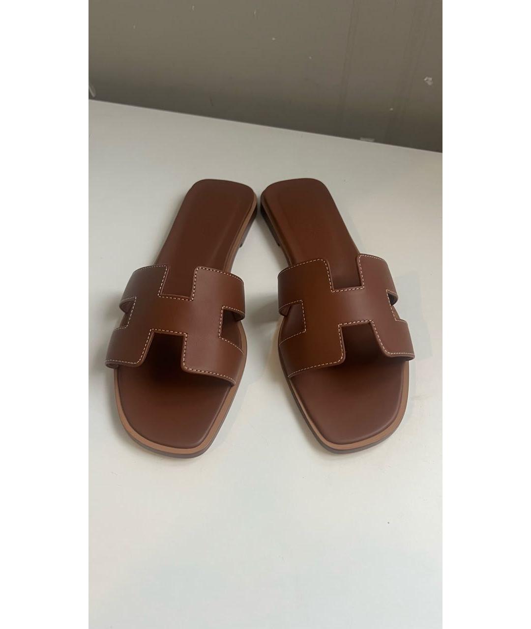 HERMES Коричневые кожаные сандалии, фото 2