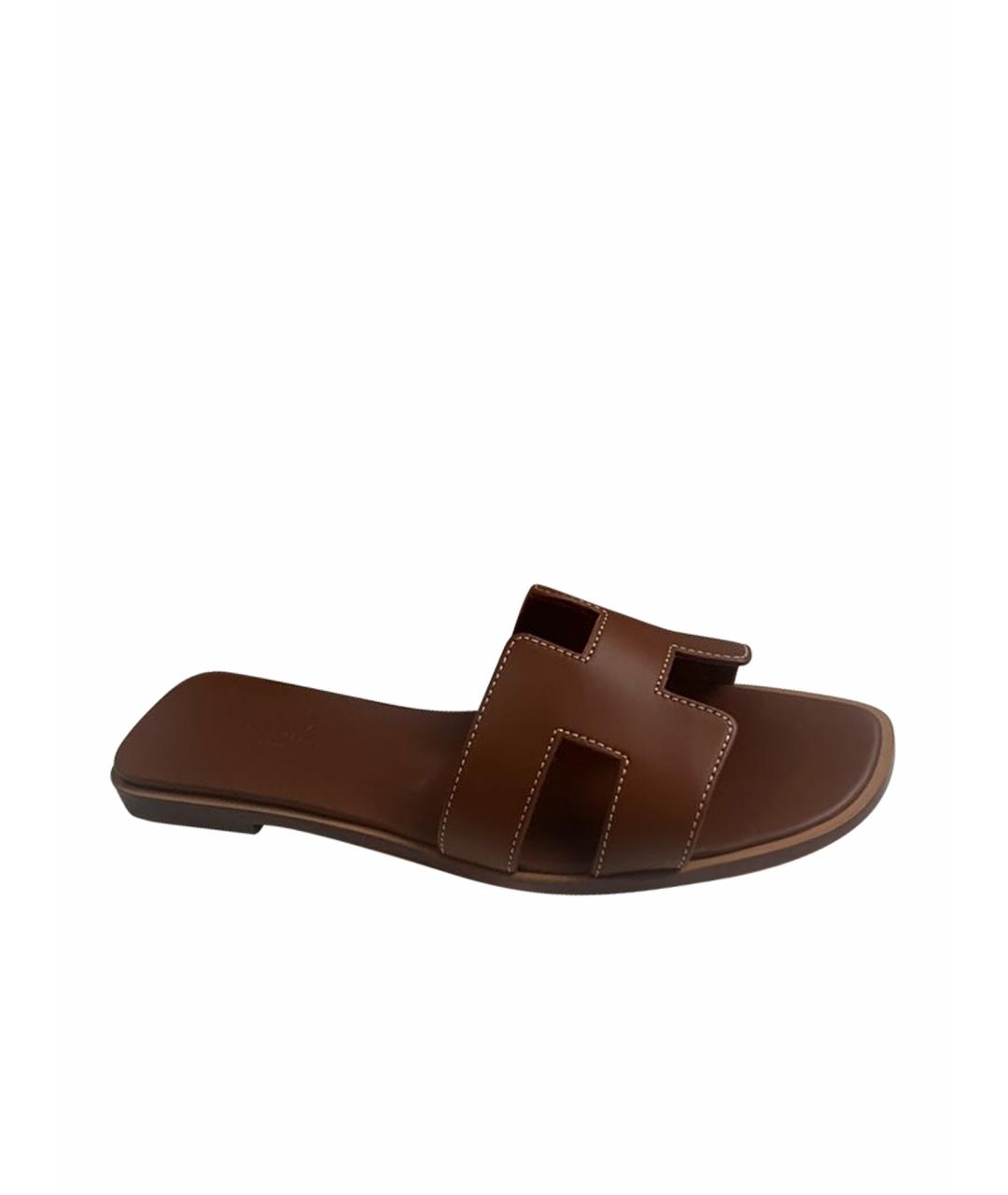 HERMES Коричневые кожаные сандалии, фото 1