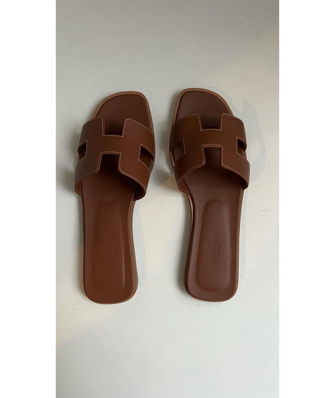HERMES Коричневые кожаные сандалии, фото 3