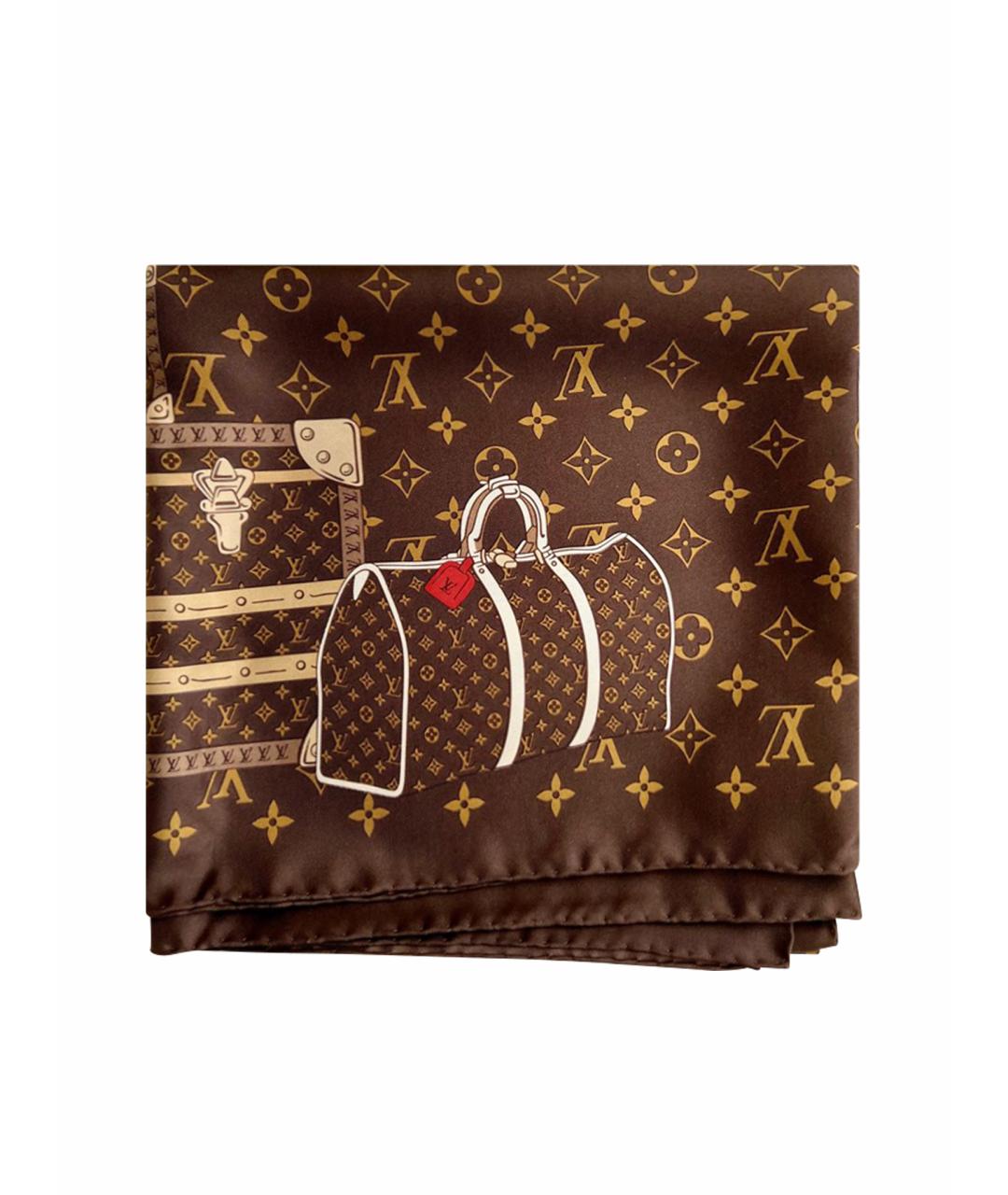 LOUIS VUITTON Коричневый шелковый платок, фото 1