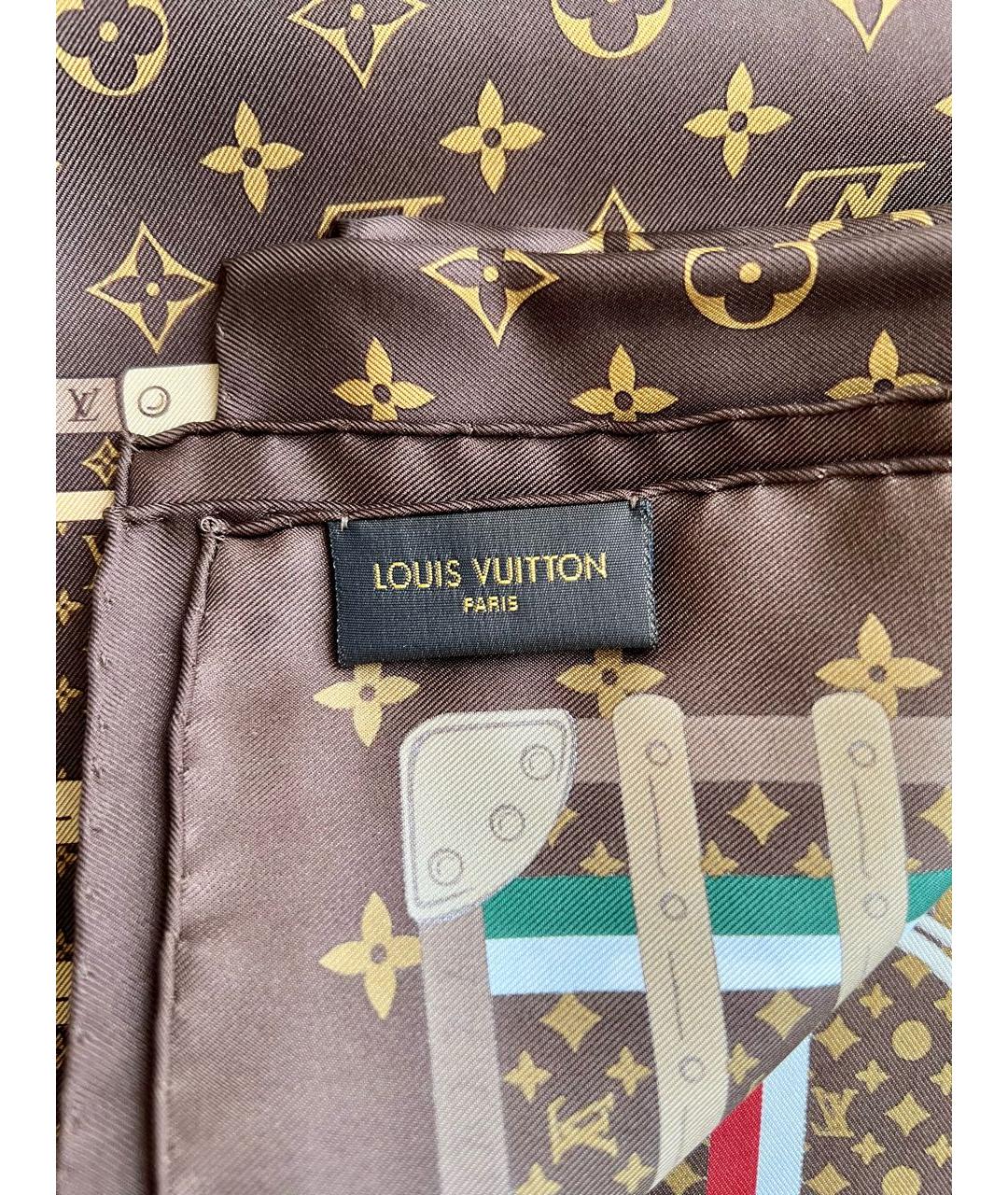 LOUIS VUITTON Коричневый шелковый платок, фото 3