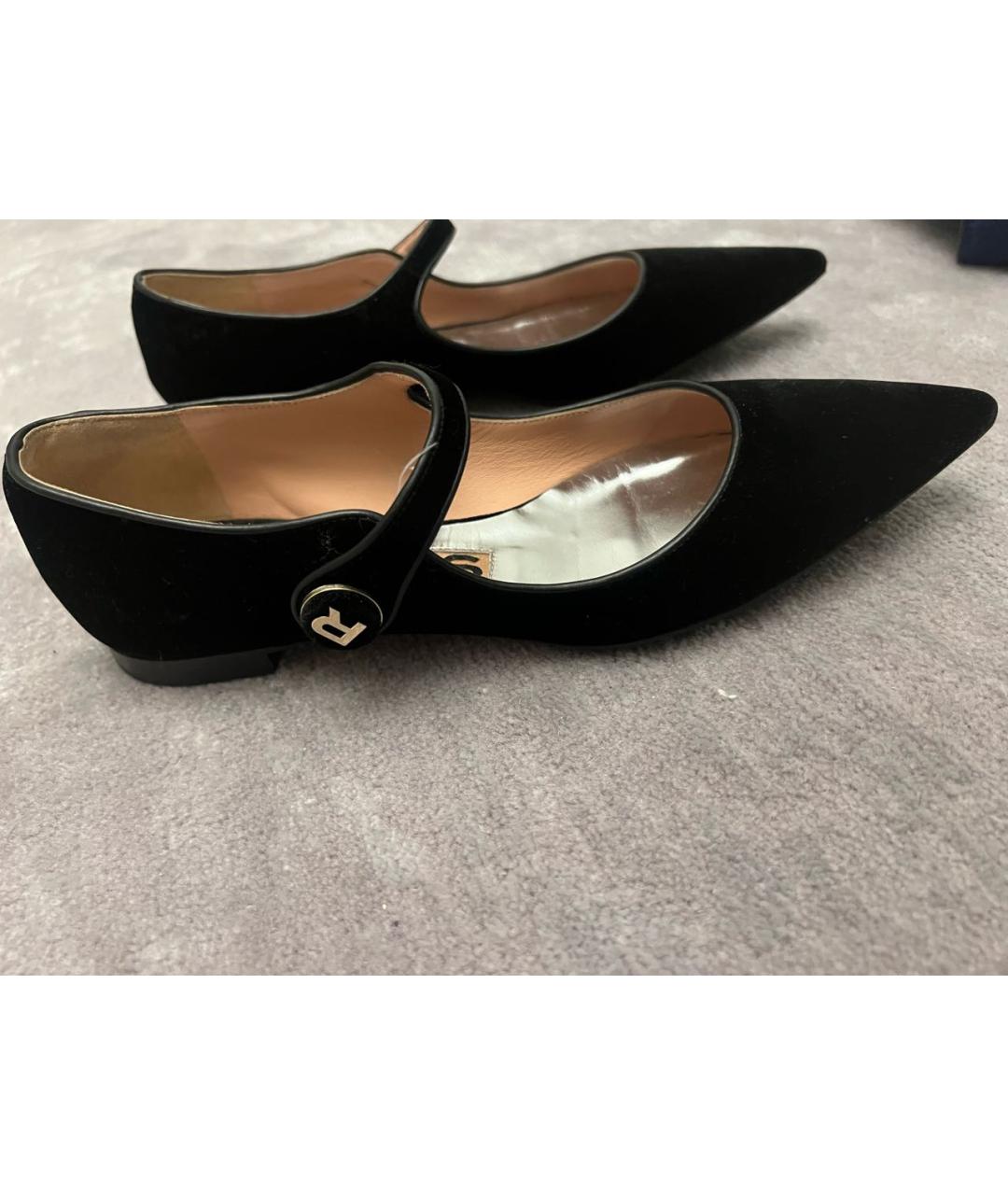 ROCHAS Черные бархатные лодочки на низком каблуке, фото 5