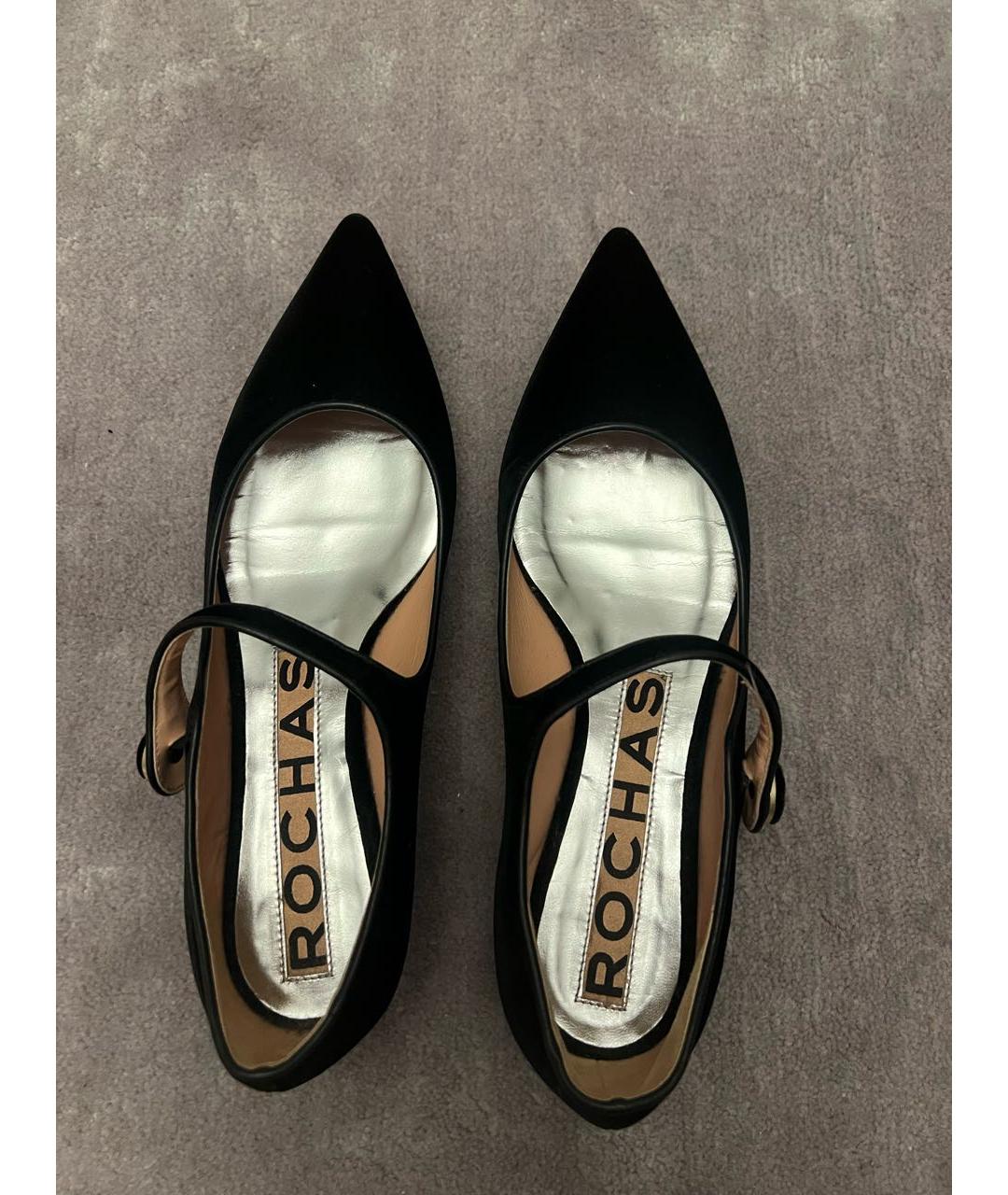 ROCHAS Черные бархатные лодочки на низком каблуке, фото 3