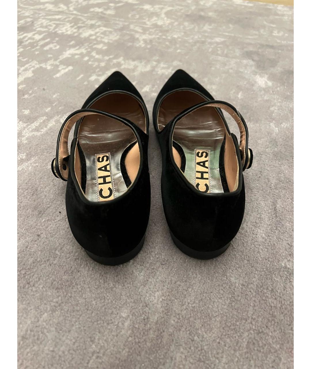 ROCHAS Черные бархатные лодочки на низком каблуке, фото 4