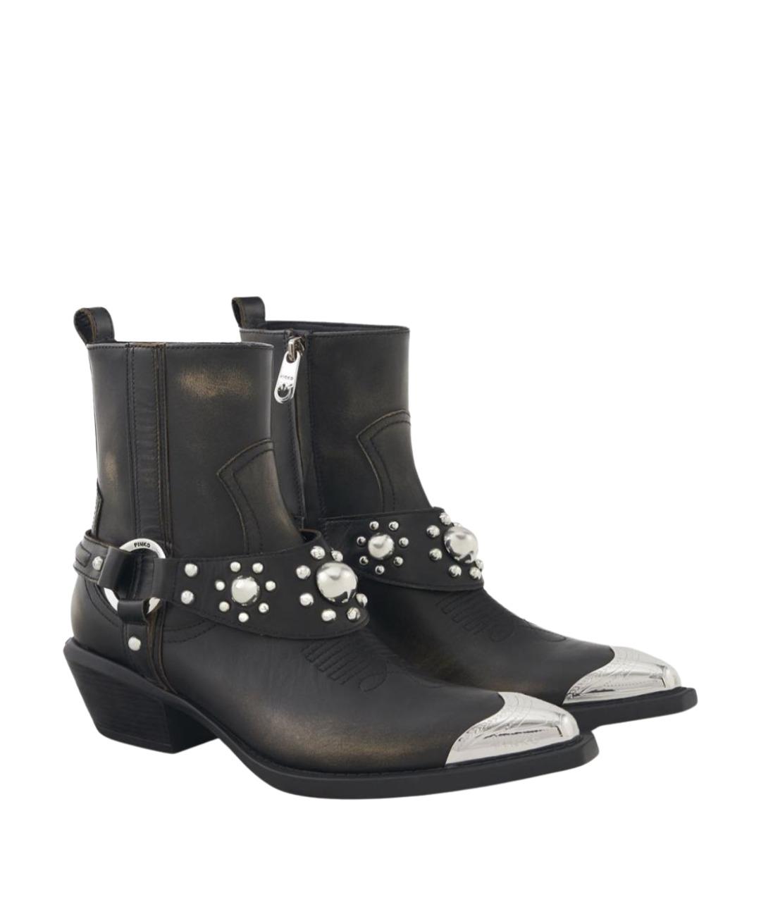 PINKO Черные кожаные ботинки, фото 1