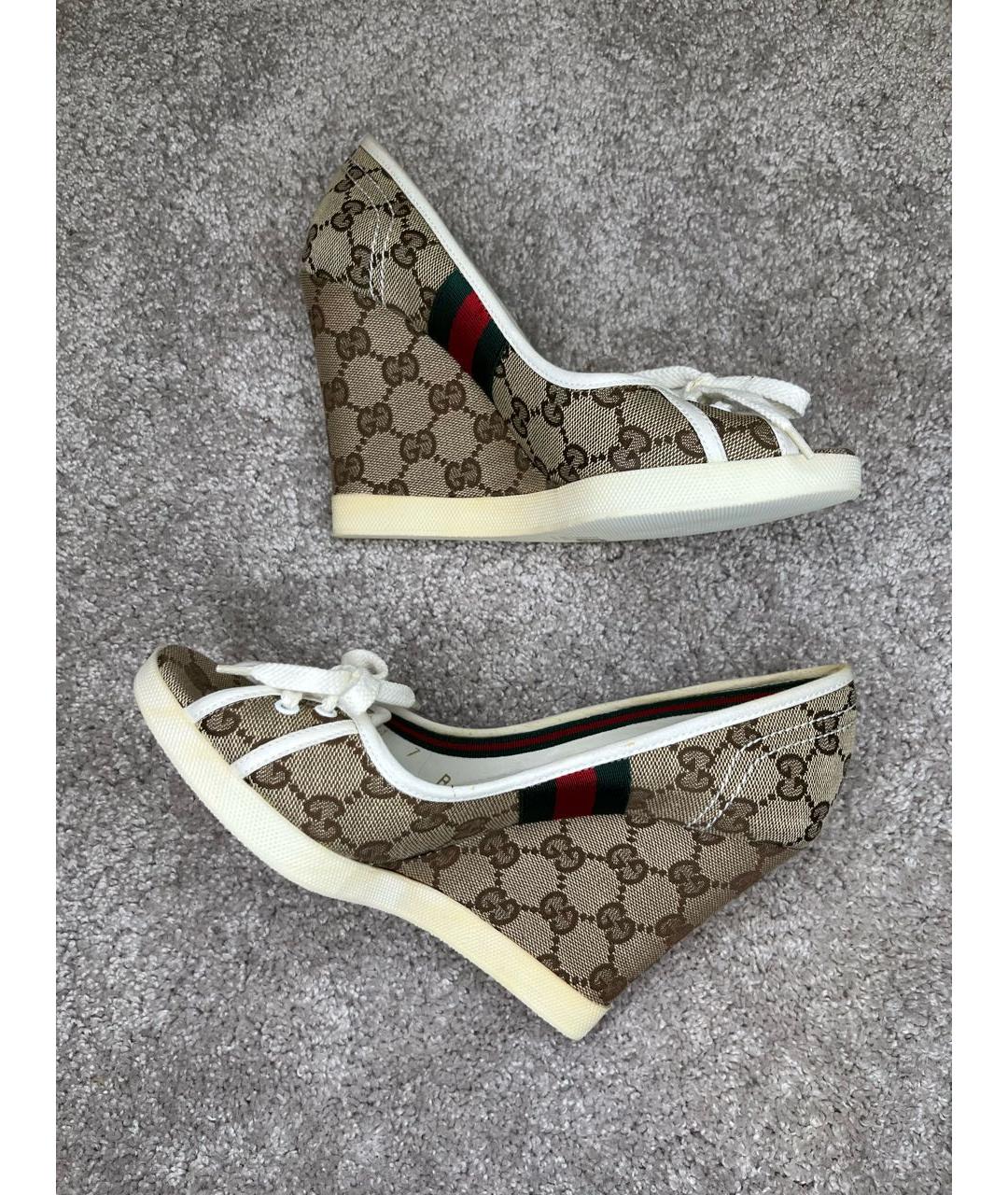 GUCCI Коричневые текстильные босоножки, фото 9