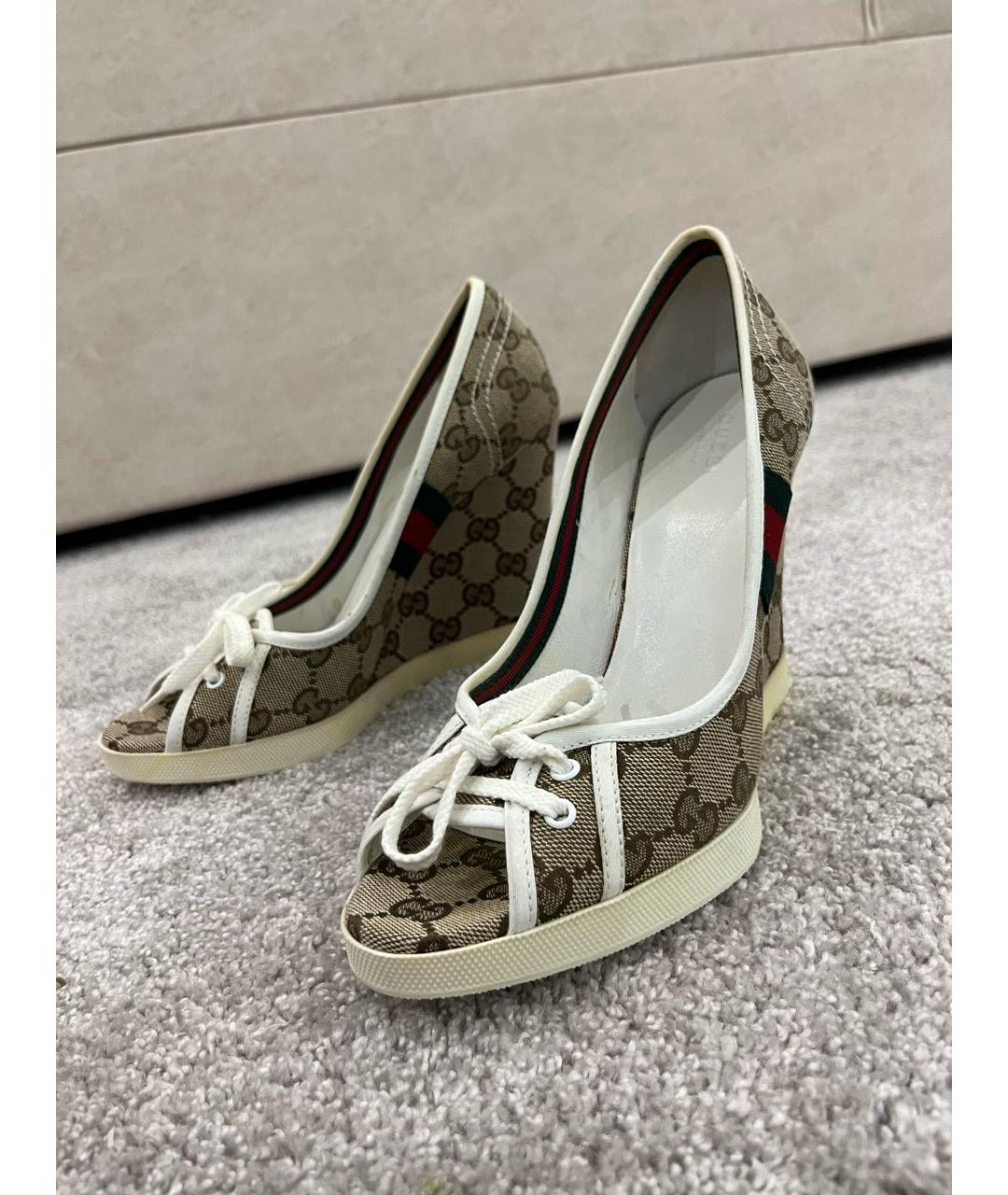 GUCCI Коричневые текстильные босоножки, фото 8