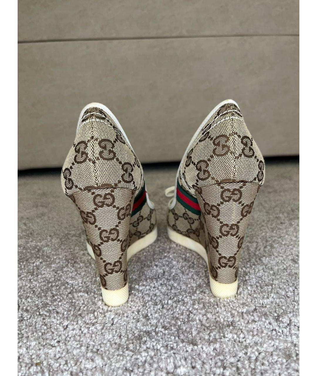 GUCCI Коричневые текстильные босоножки, фото 4