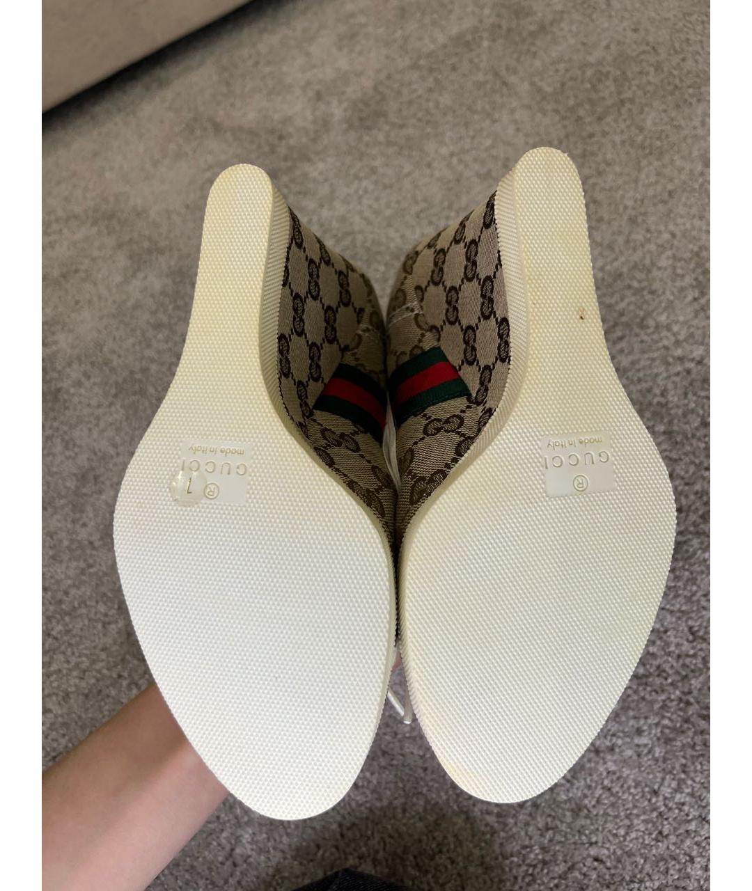 GUCCI Коричневые текстильные босоножки, фото 5