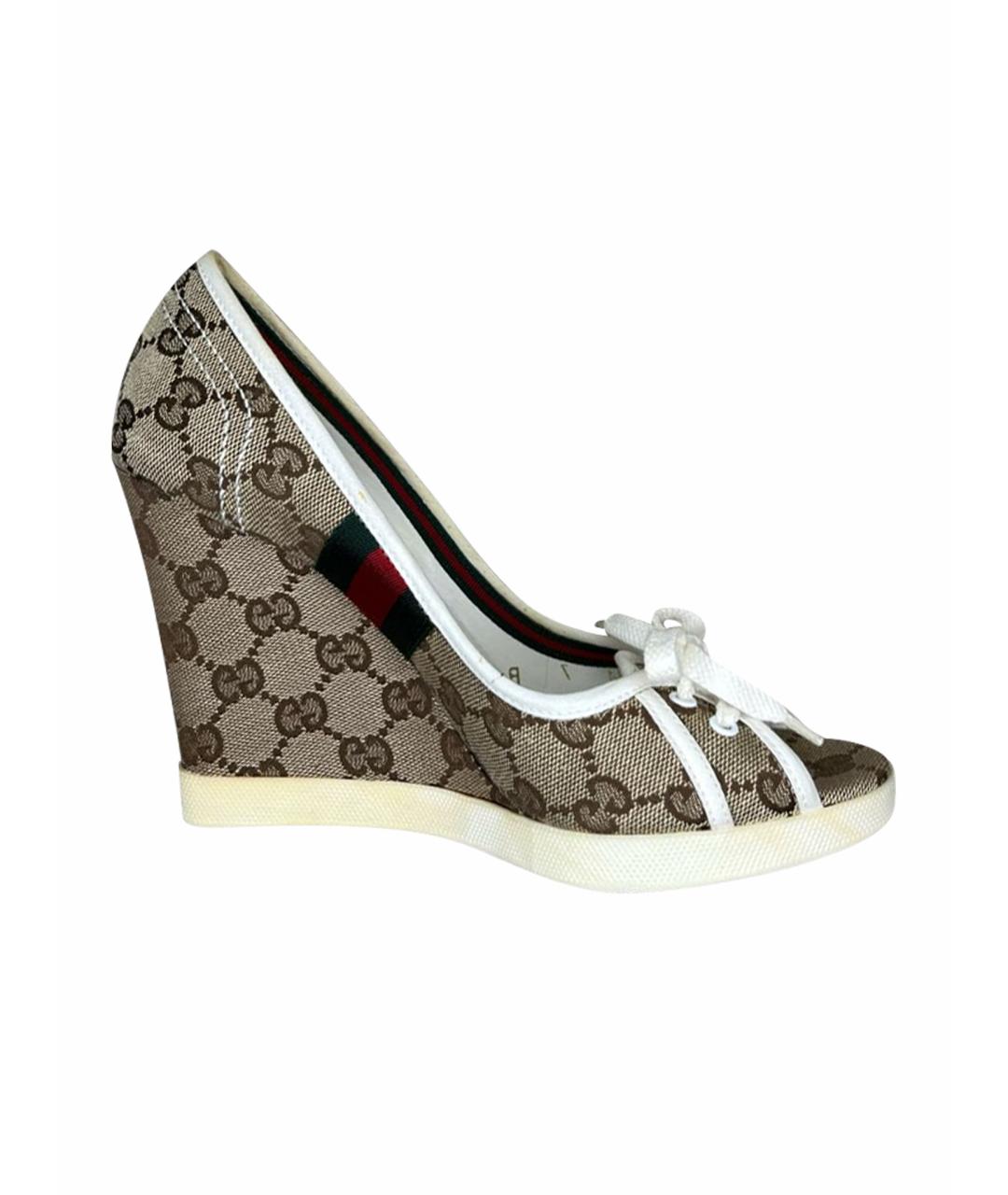 GUCCI Коричневые текстильные босоножки, фото 1