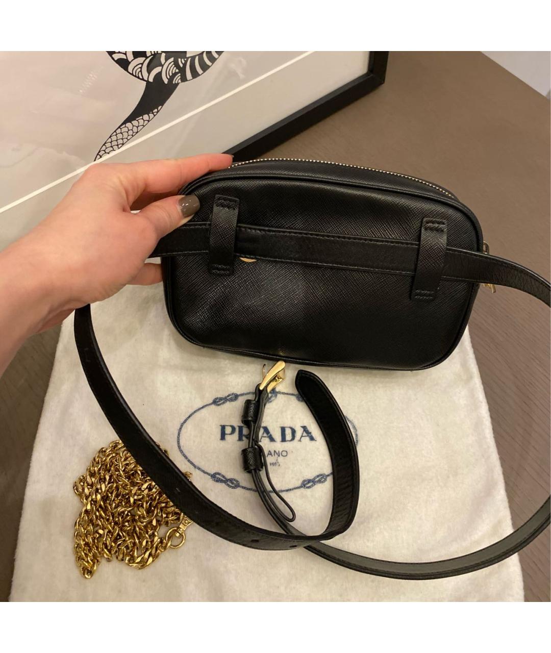 PRADA Черная кожаная поясная сумка, фото 4